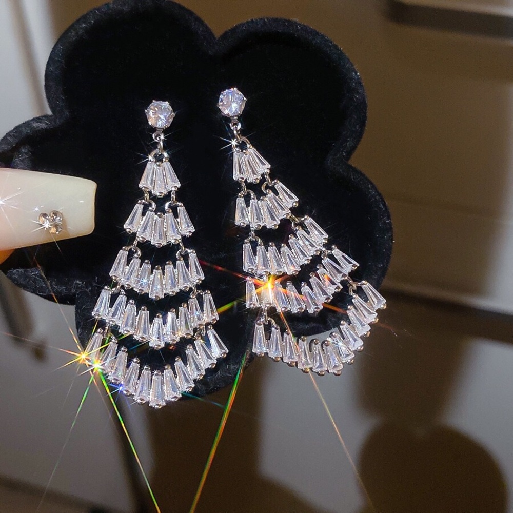 Elegant Crystal Chandelier Earrings - Silver Tone